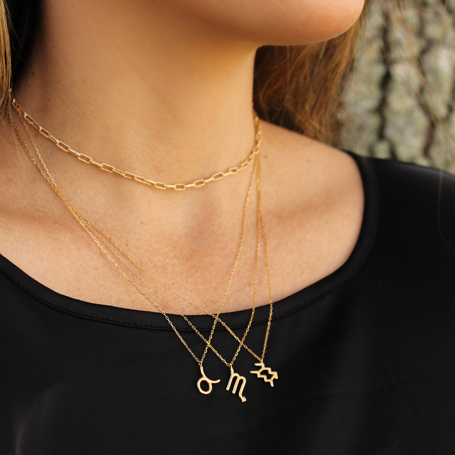 14K Solid Yellow Gold Zodiac Sign Necklace