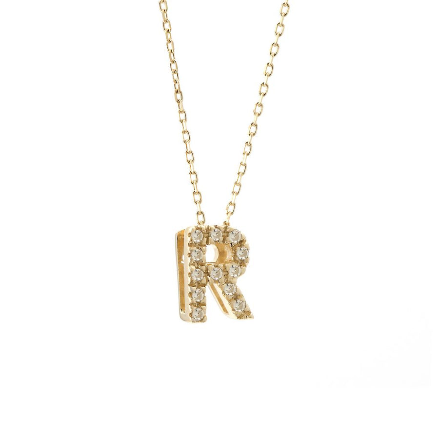 14K Solid Yellow Gold Initial Diamond Necklace