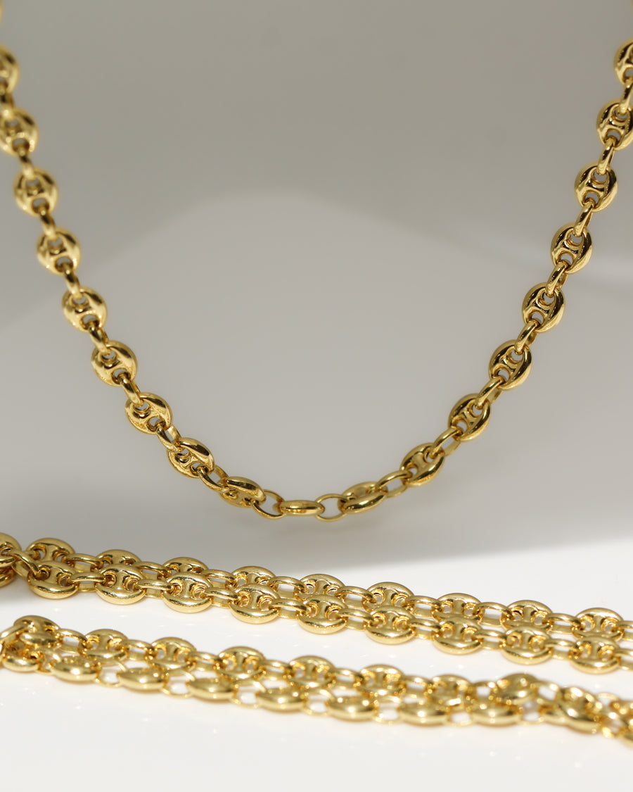 14K Solid Yellow Gold Marine Puff Link Chain