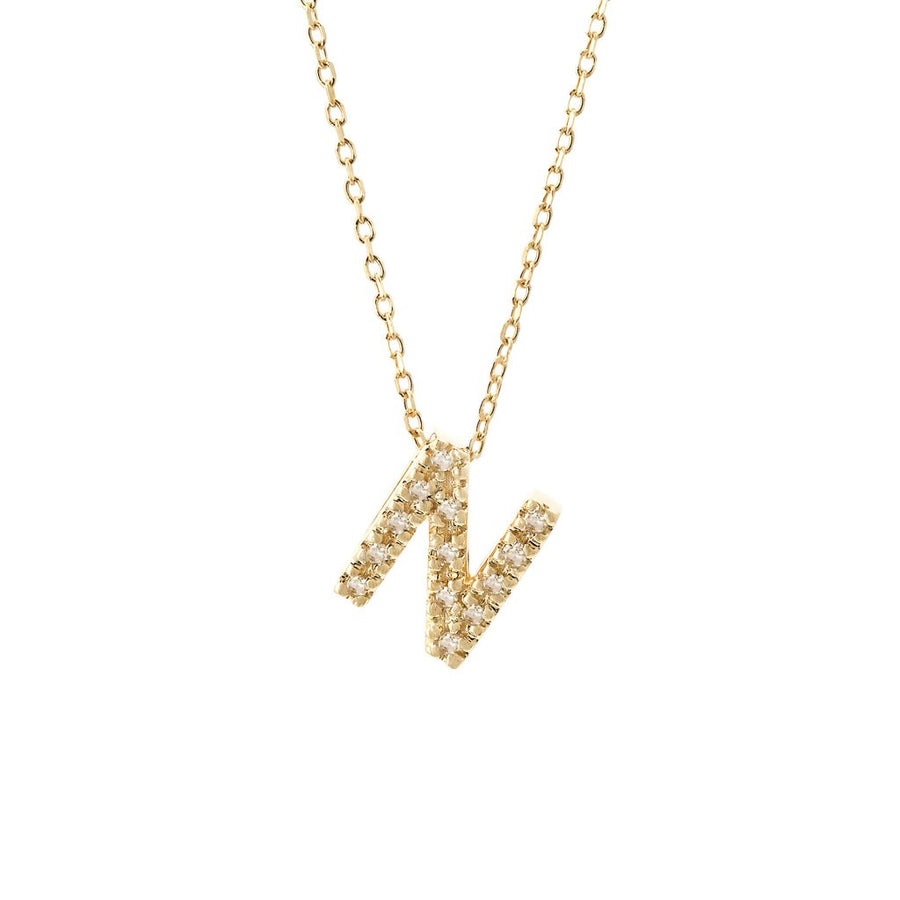 14K Solid Yellow Gold Initial Diamond Necklace