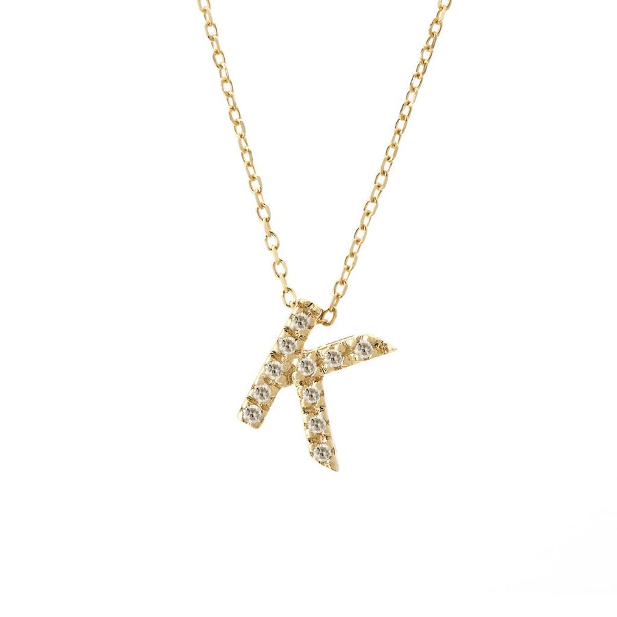 14K Solid Yellow Gold Initial Diamond Necklace