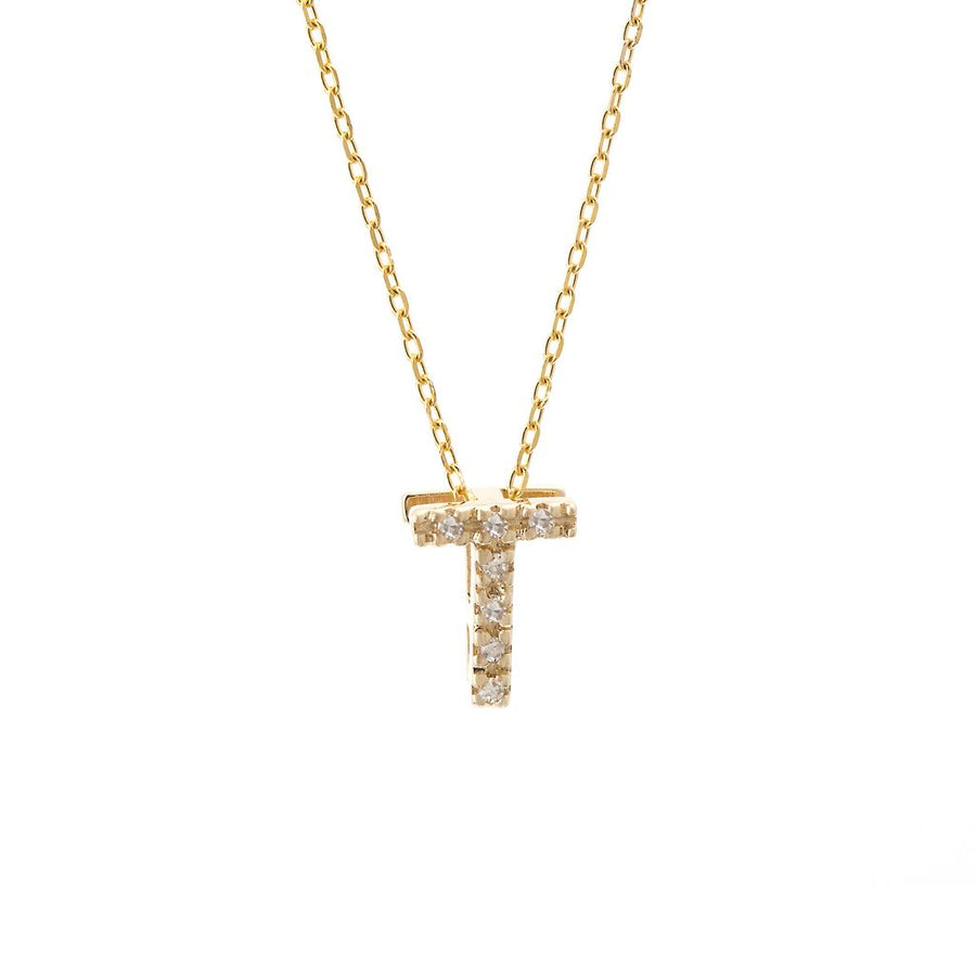 14K Solid Yellow Gold Initial Diamond Necklace