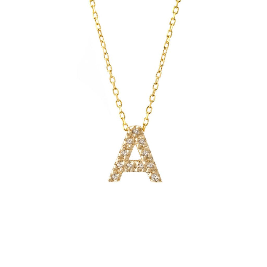 14K Solid Yellow Gold Initial Diamond Necklace