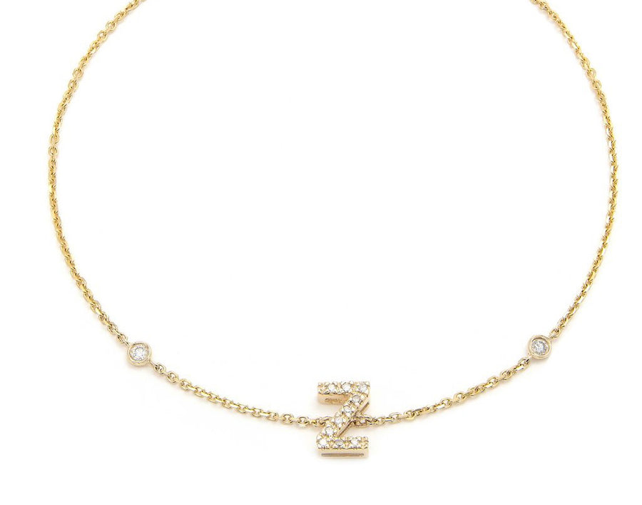 Customizable 14K Solid Yellow Gold Initial Diamond Bracelet