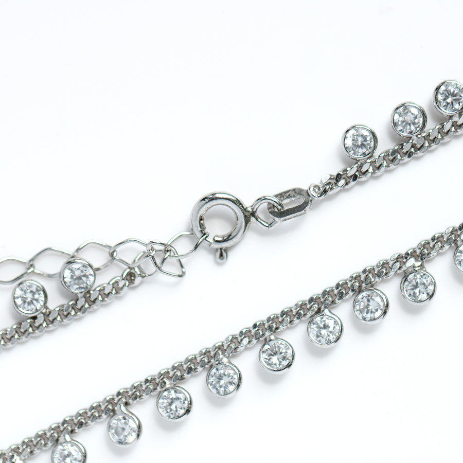 925 Sterling Silver CZ Cuban Italian Anklet