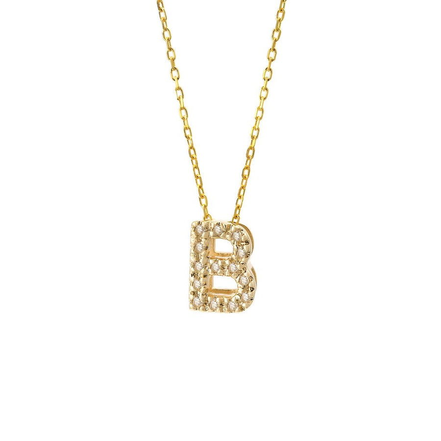 14K Solid Yellow Gold Initial Diamond Necklace