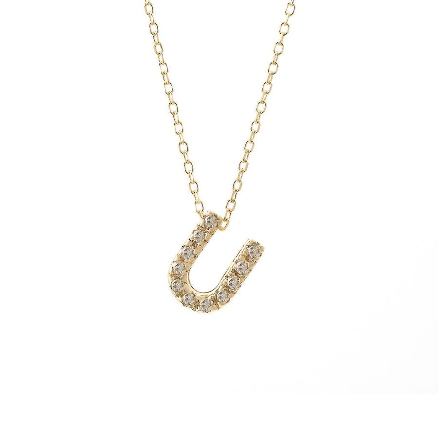 14K Solid Yellow Gold Initial Diamond Necklace