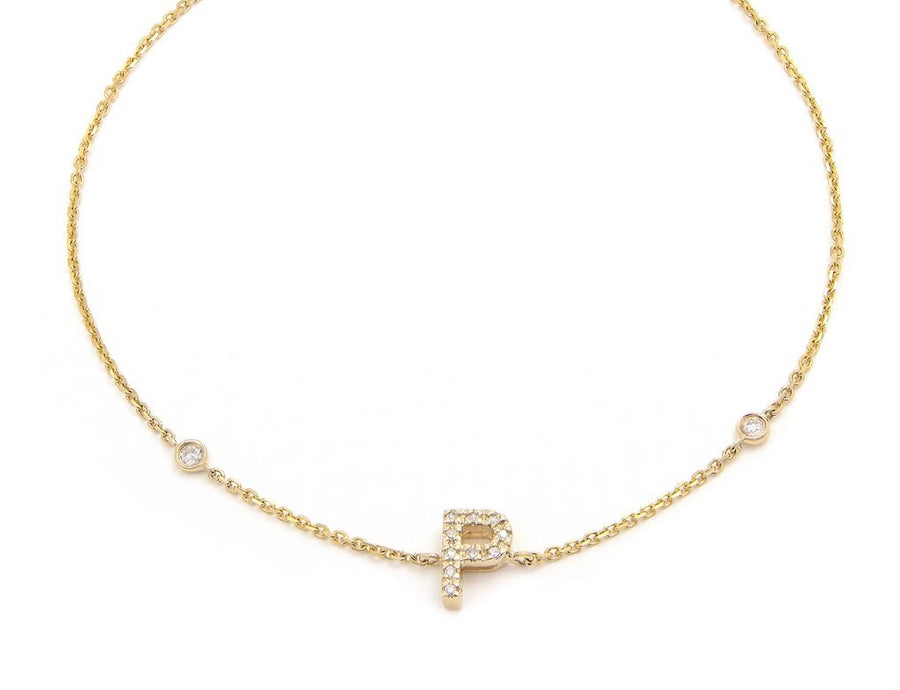 Customizable 14K Solid Yellow Gold Initial Diamond Bracelet