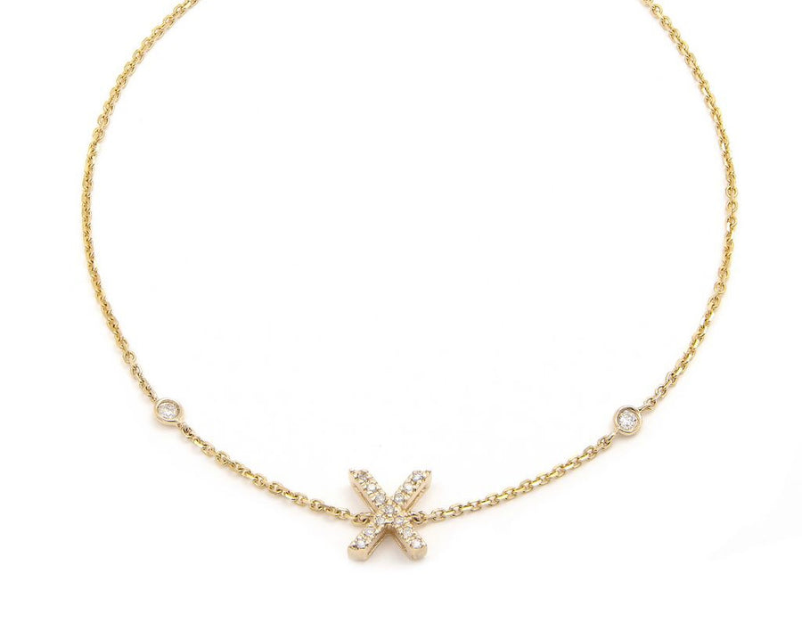 Customizable 14K Solid Yellow Gold Initial Diamond Bracelet