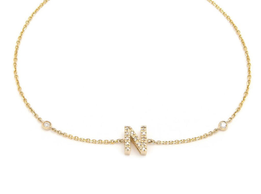 Customizable 14K Solid Yellow Gold Initial Diamond Bracelet