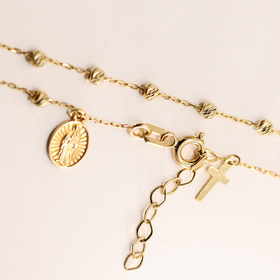 14K Solid Yellow Gold Diamond Cut Rosary Bracelet