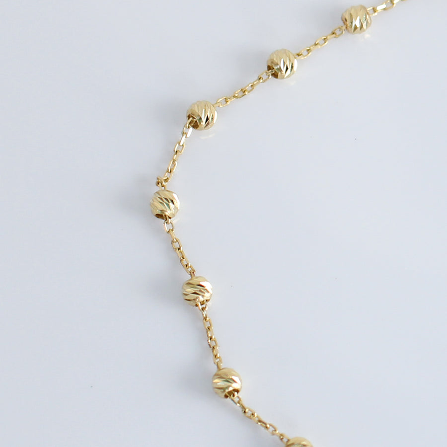 14K Solid Yellow Gold Diamond Cut Rosary Bracelet