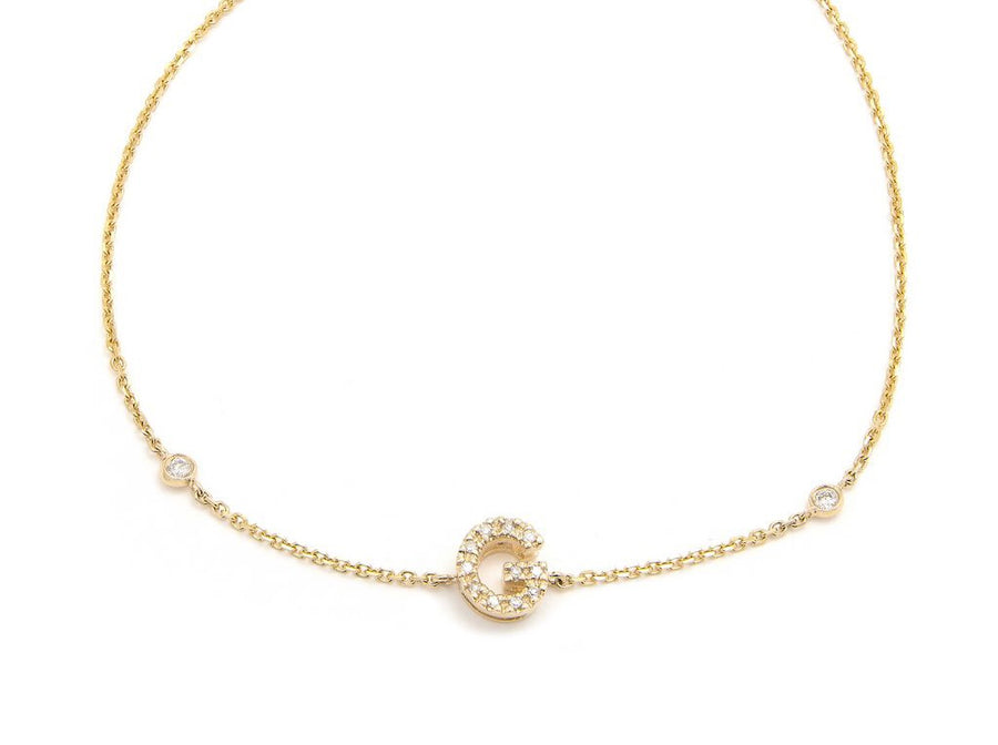 Customizable 14K Solid Yellow Gold Initial Diamond Bracelet