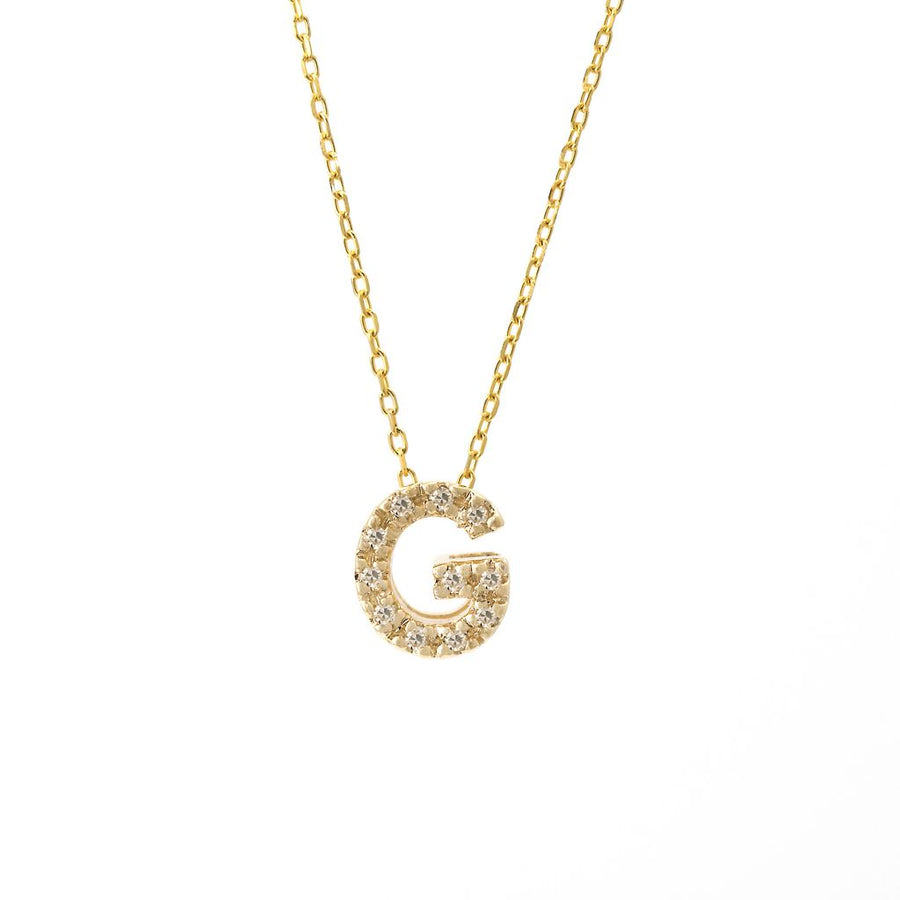 14K Solid Yellow Gold Initial Diamond Necklace