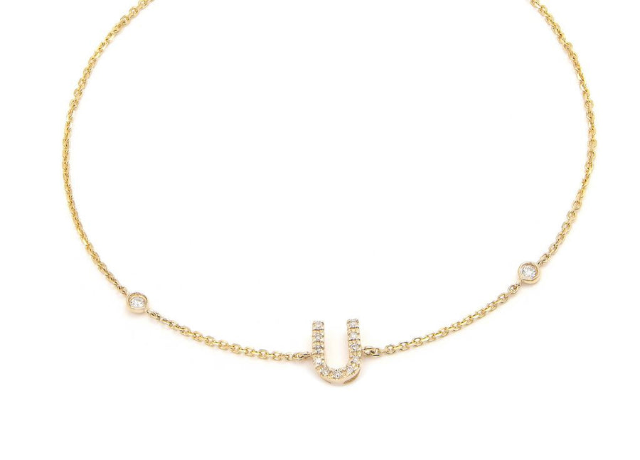 Customizable 14K Solid Yellow Gold Initial Diamond Bracelet