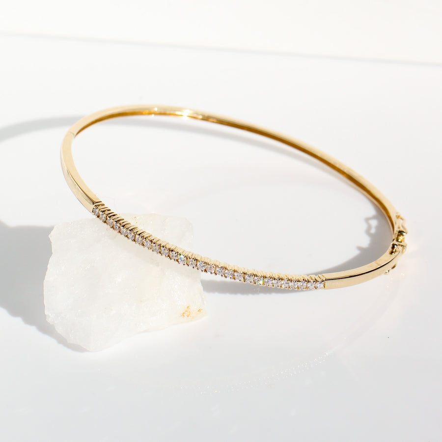 14K Solid Yellow Gold Diamond Bangle