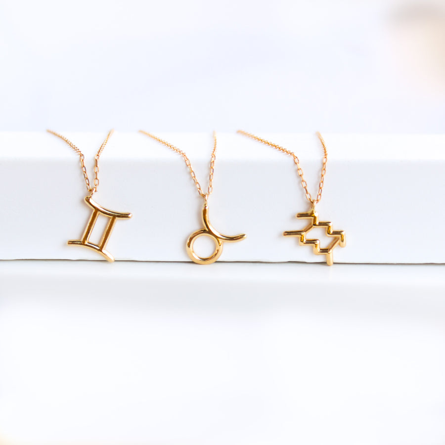 14K Solid Yellow Gold Zodiac Sign Necklace