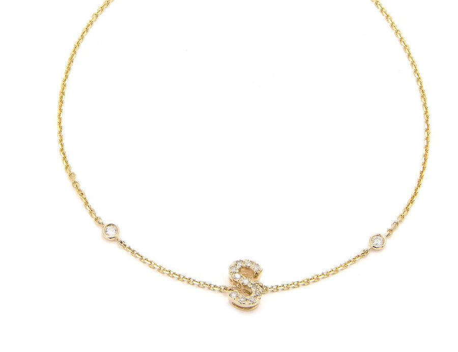 Customizable 14K Solid Yellow Gold Initial Diamond Bracelet