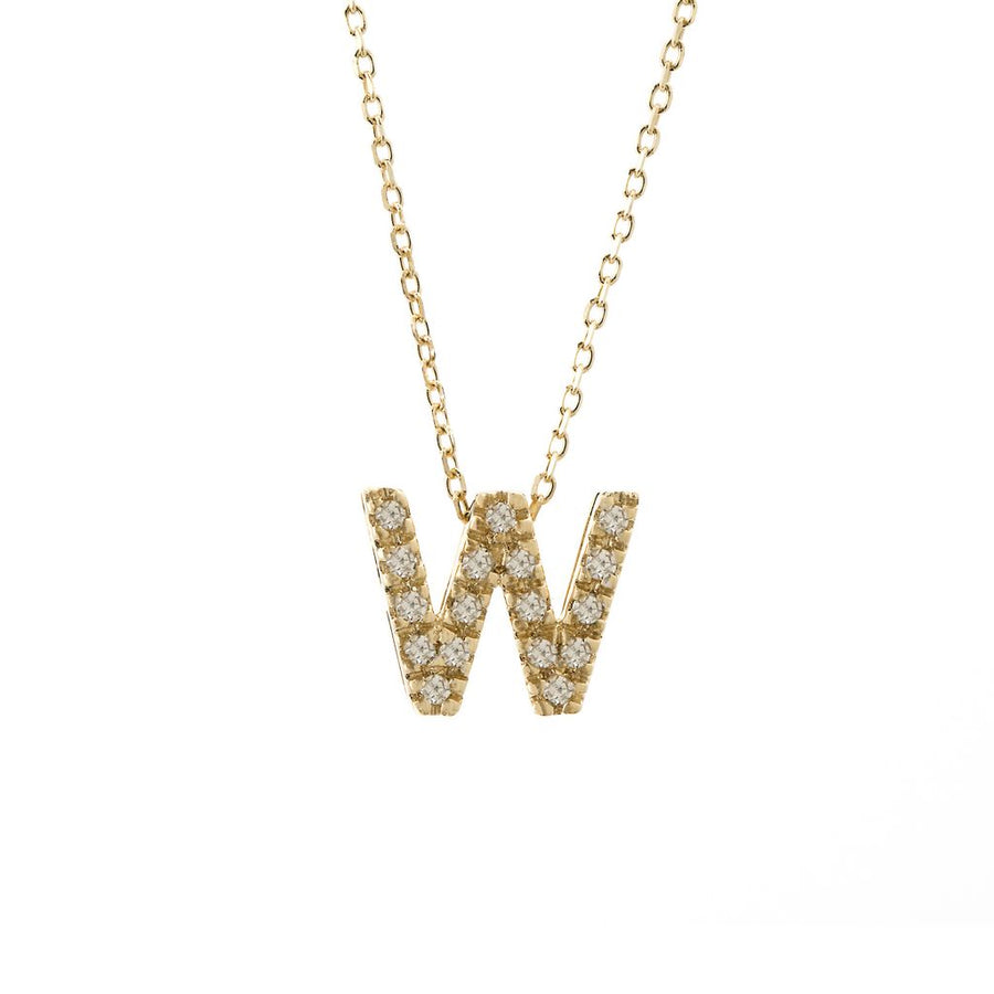 14K Solid Yellow Gold Initial Diamond Necklace