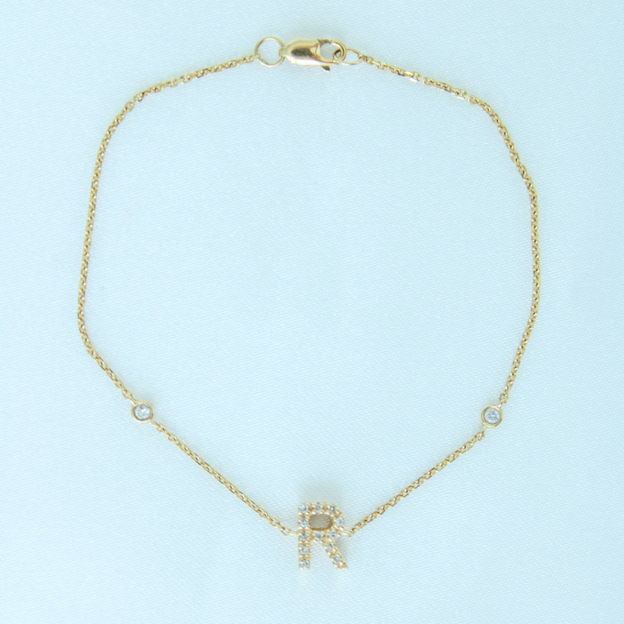 Customizable 14K Solid Yellow Gold Initial Diamond Bracelet