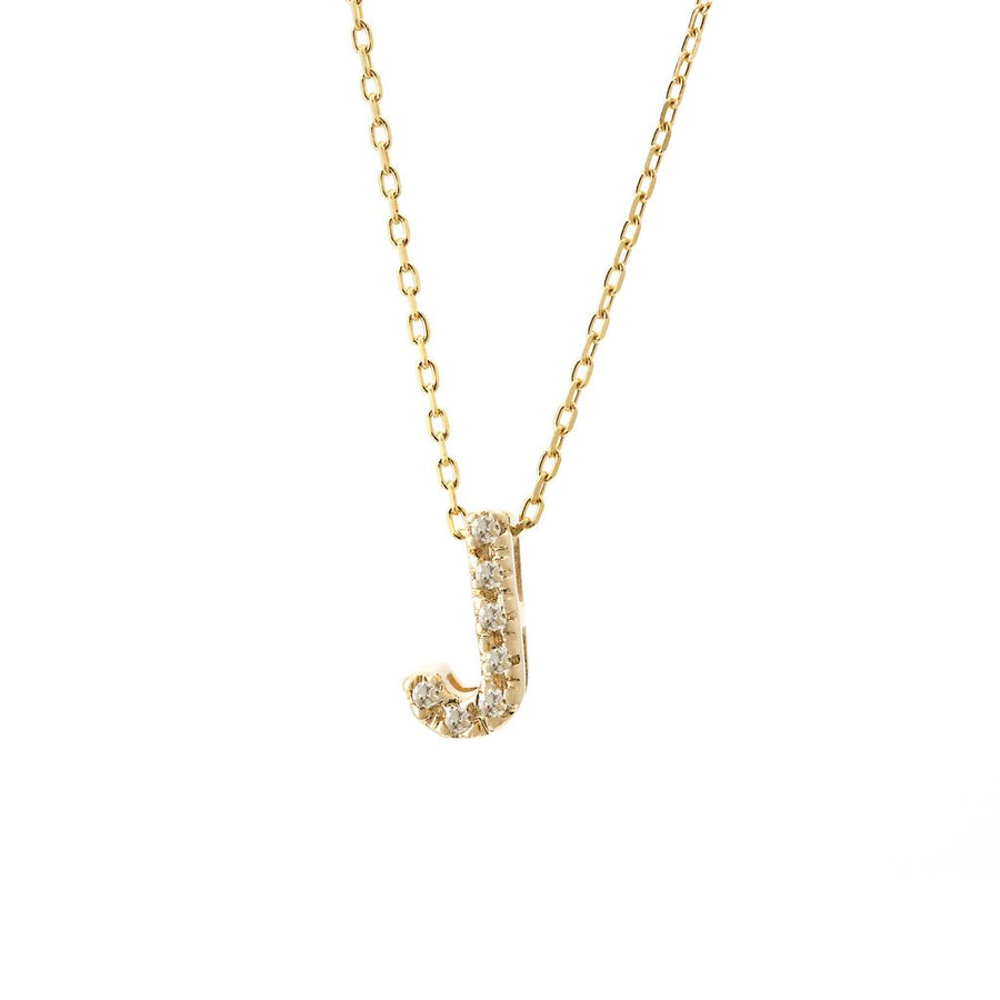 14K Solid Yellow Gold Initial Diamond Necklace