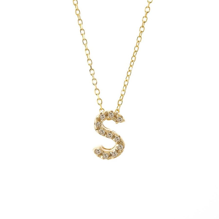 14K Solid Yellow Gold Initial Diamond Necklace