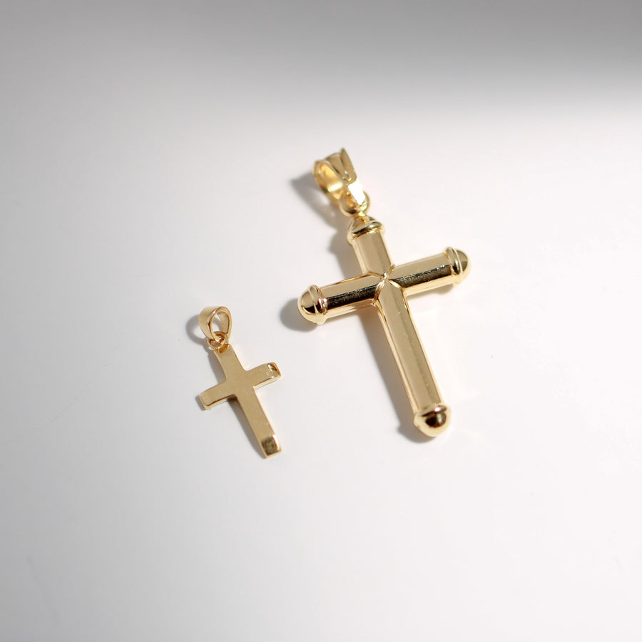 14K Solid Yellow Gold Asymmetrical Small Cross Pendant