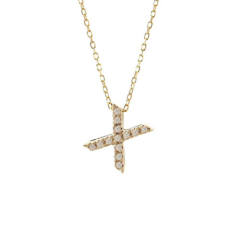 14K Solid Yellow Gold Initial Diamond Necklace