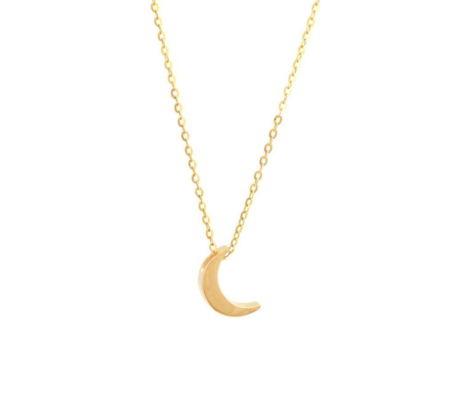 14K Solid Gold Adjustable Moon Necklace