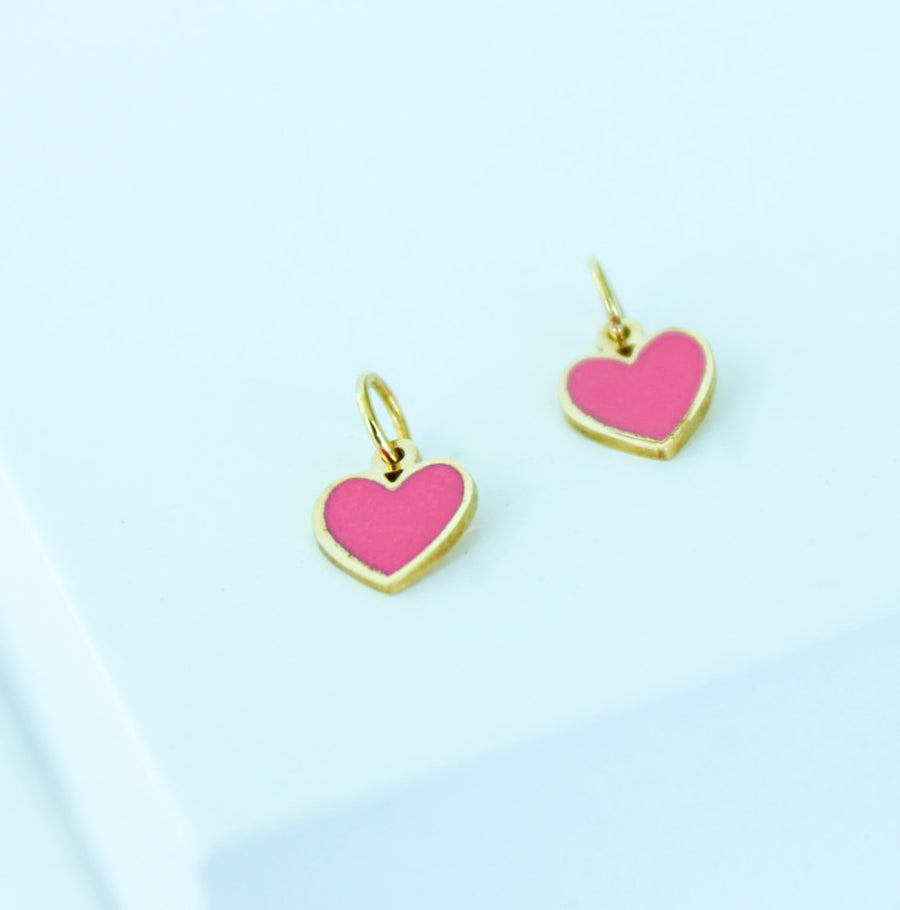 14K Solid Yellow Gold Mini Heart Custom Enamel Pendant