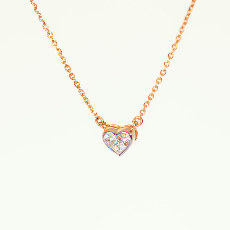 18K Solid Yellow Gold Rosalina Heart Diamond Necklace