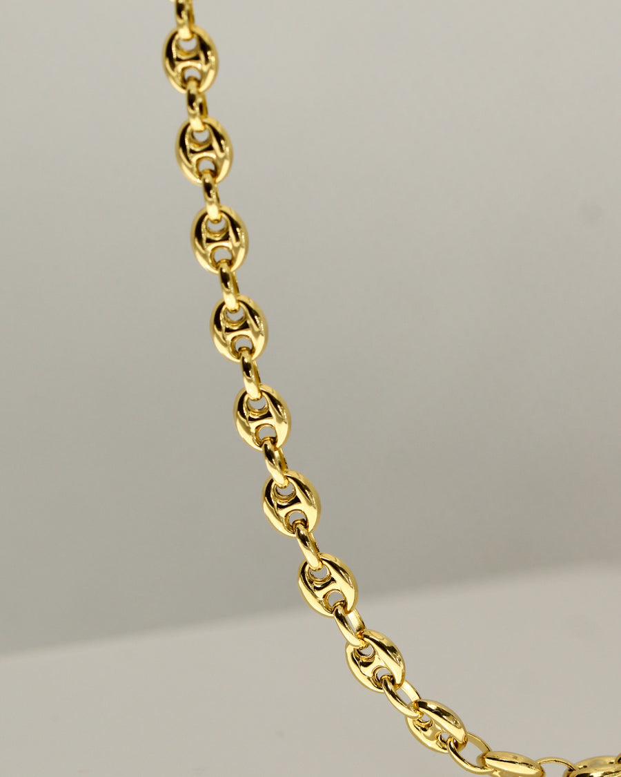 14K Solid Yellow Gold Marine Puff Link Bracelet