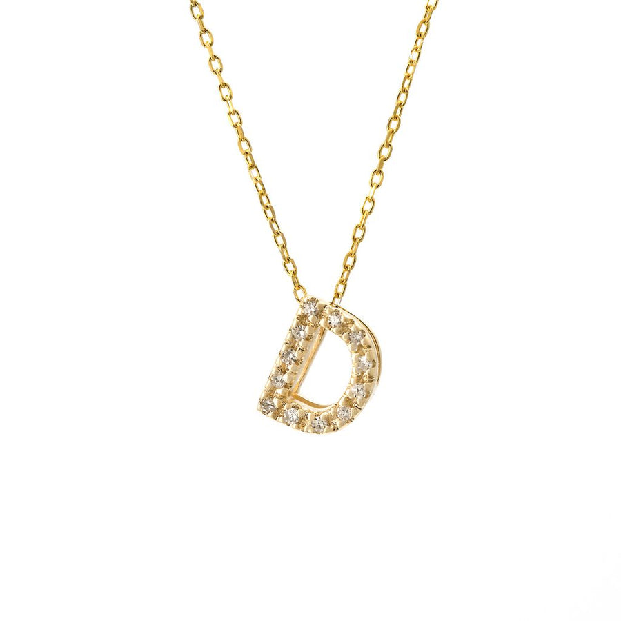 14K Solid Yellow Gold Initial Diamond Necklace