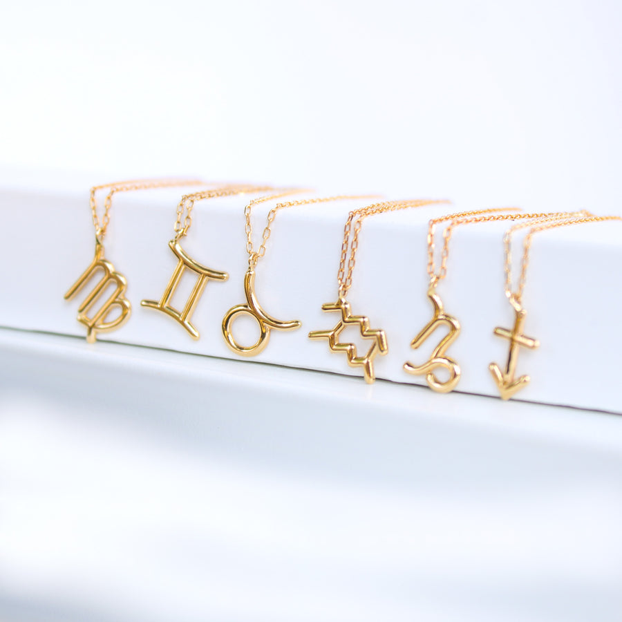 14K Solid Yellow Gold Zodiac Sign Necklace