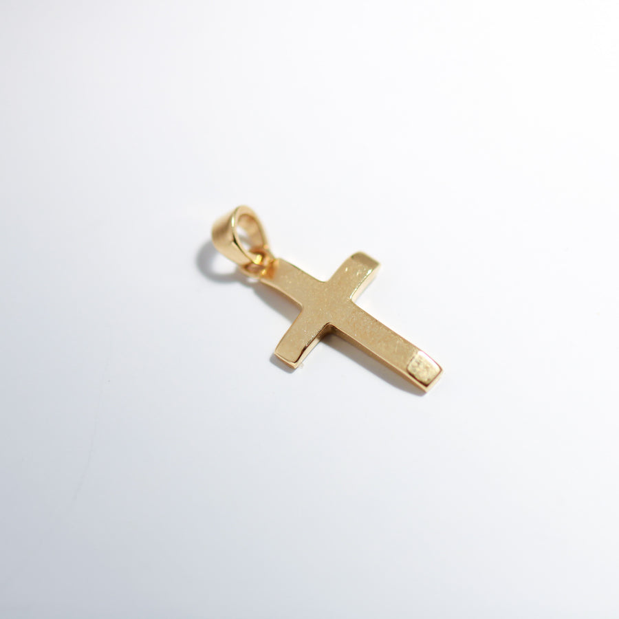 14K Solid Yellow Gold Asymmetrical Small Cross Pendant