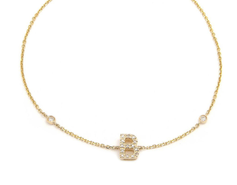 Customizable 14K Solid Yellow Gold Initial Diamond Bracelet