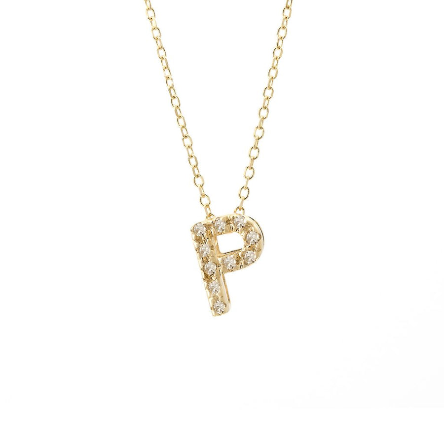 14K Solid Yellow Gold Initial Diamond Necklace