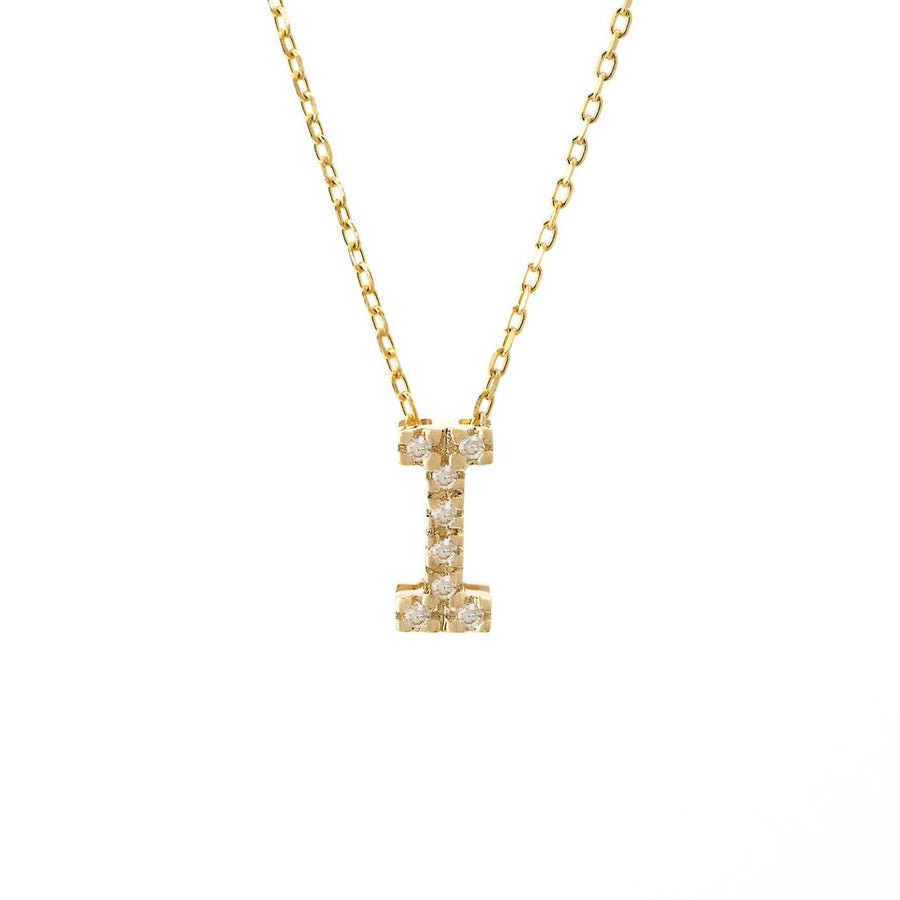 14K Solid Yellow Gold Initial Diamond Necklace