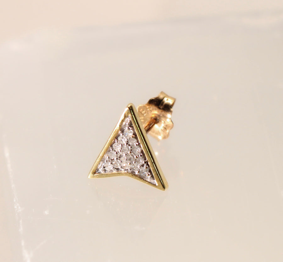 10K Solid Yellow Gold Pave Diamond Arrow Stud Earrings