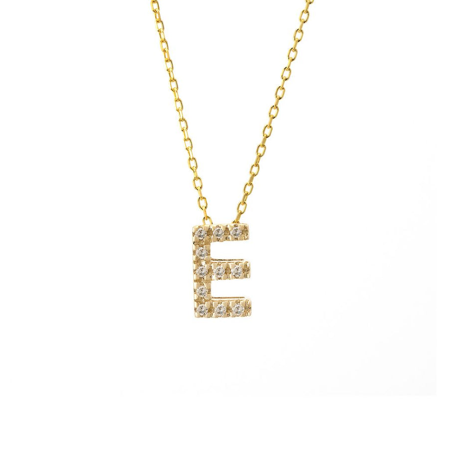 14K Solid Yellow Gold Initial Diamond Necklace