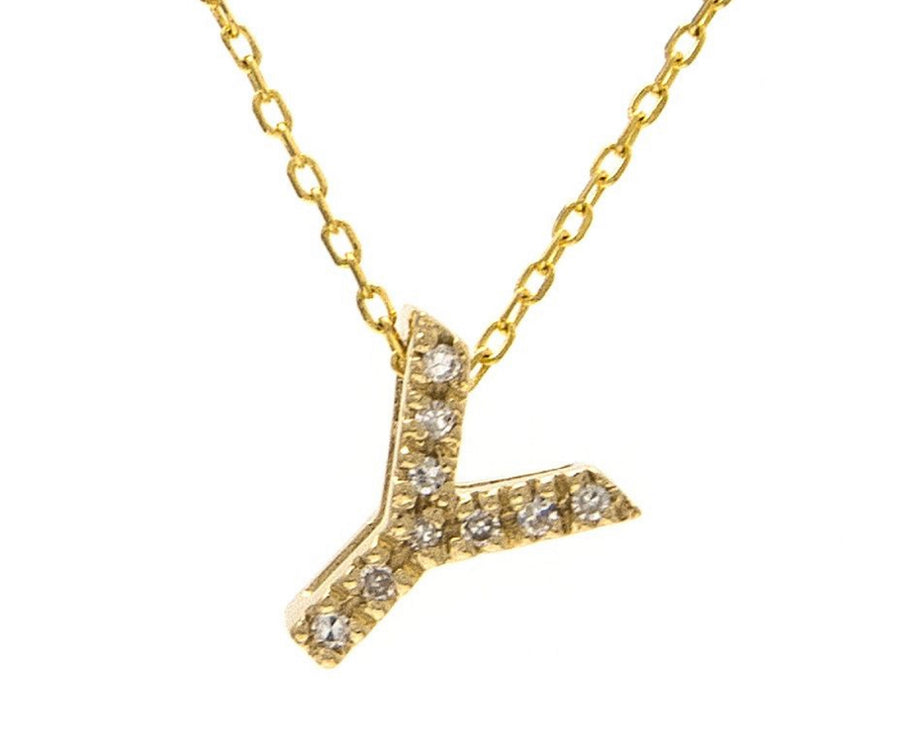 14K Solid Yellow Gold Initial Diamond Necklace