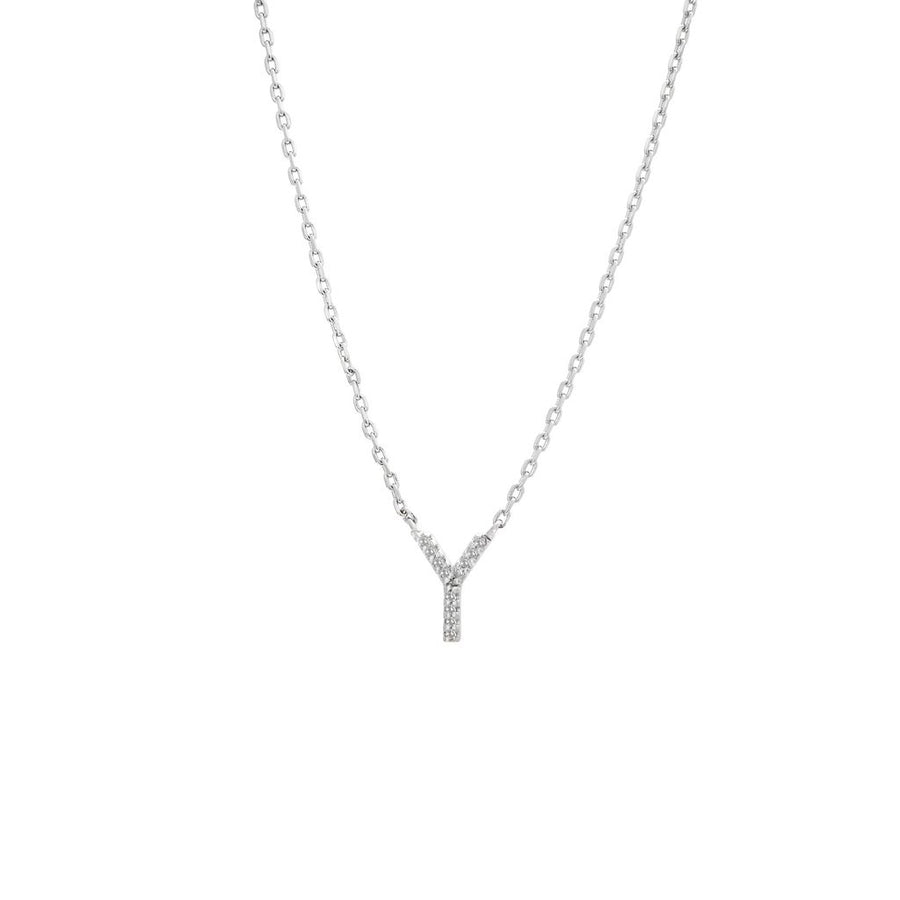 925 Sterling Silver Pave Diamonds Initial Neckalce