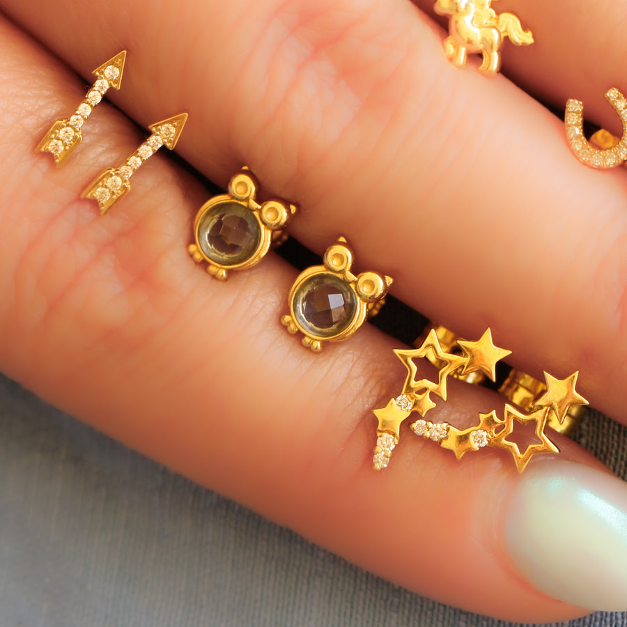 18K Solid Yellow Gold Stars Crawler Earrings