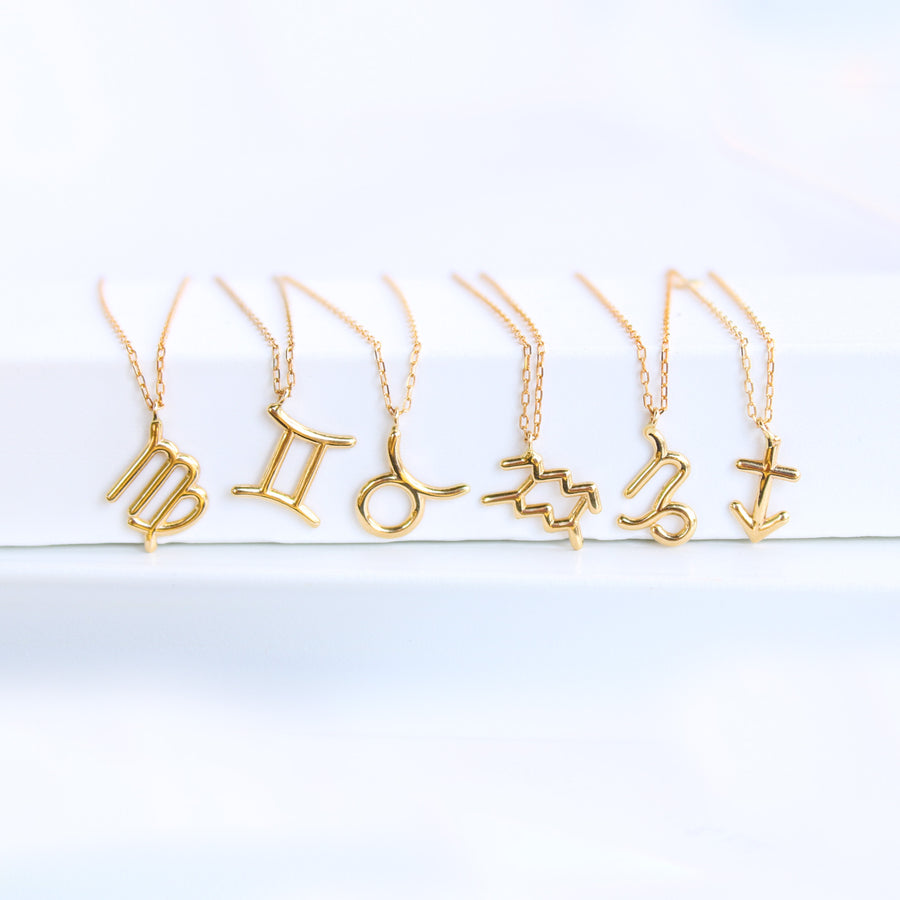 14K Solid Yellow Gold Zodiac Sign Necklace