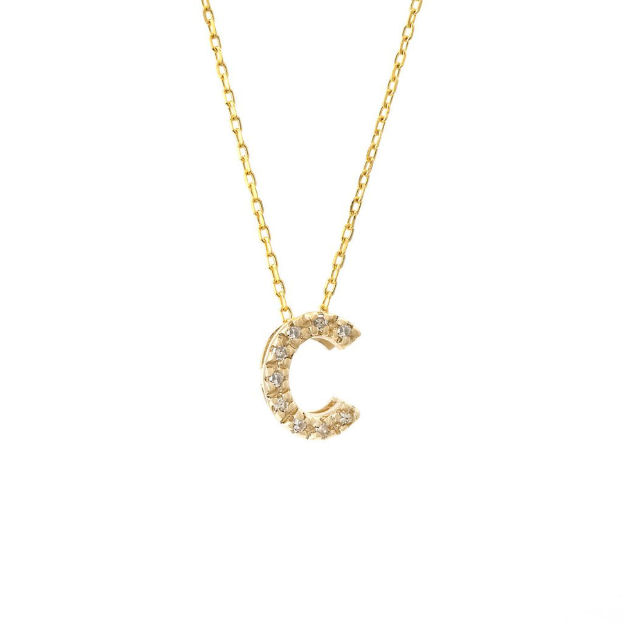 14K Solid Yellow Gold Initial Diamond Necklace