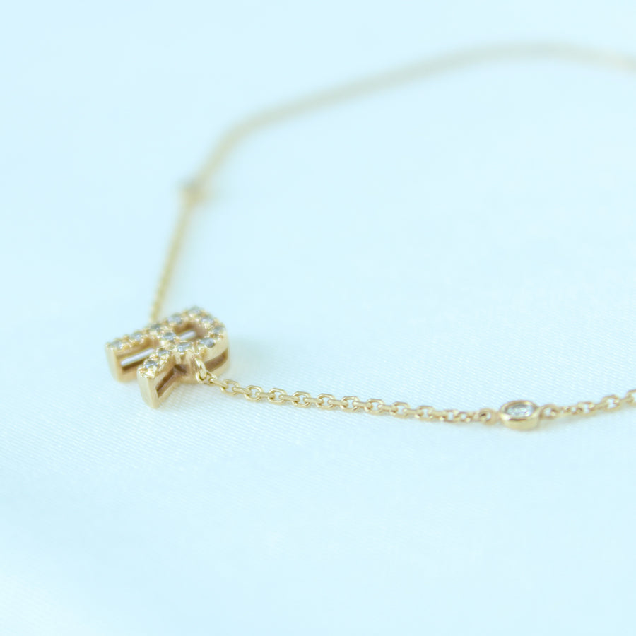 Customizable 14K Solid Yellow Gold Initial Diamond Bracelet